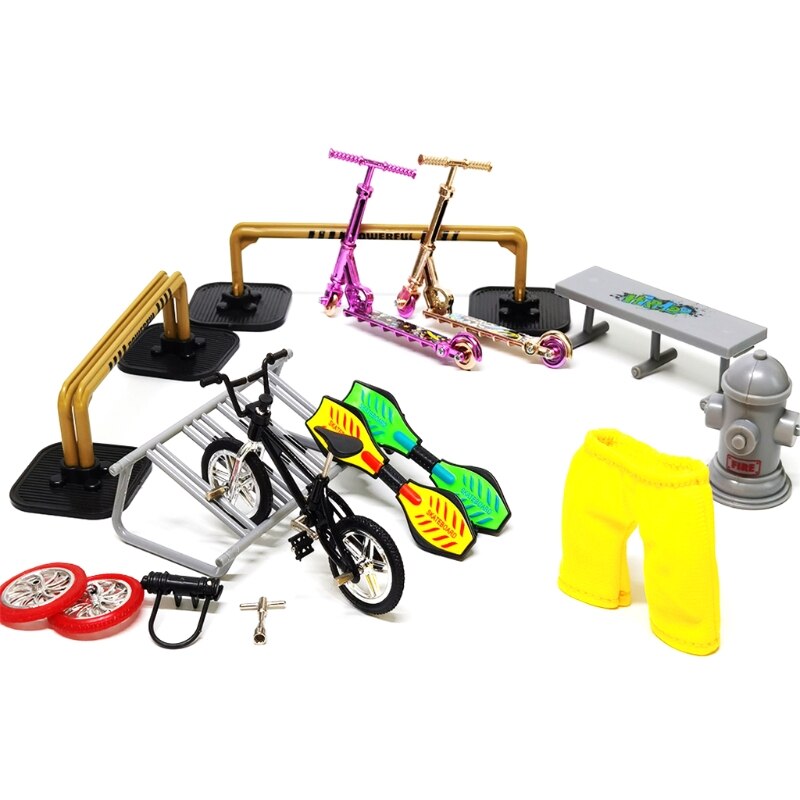휴대용 손가락 스쿠터 스케이트 보드 신발 액세서리, 귀여운 바지 포함, 교육 장난감, 멋진 자전거/스케이트 보드, 휴대용 장난감
